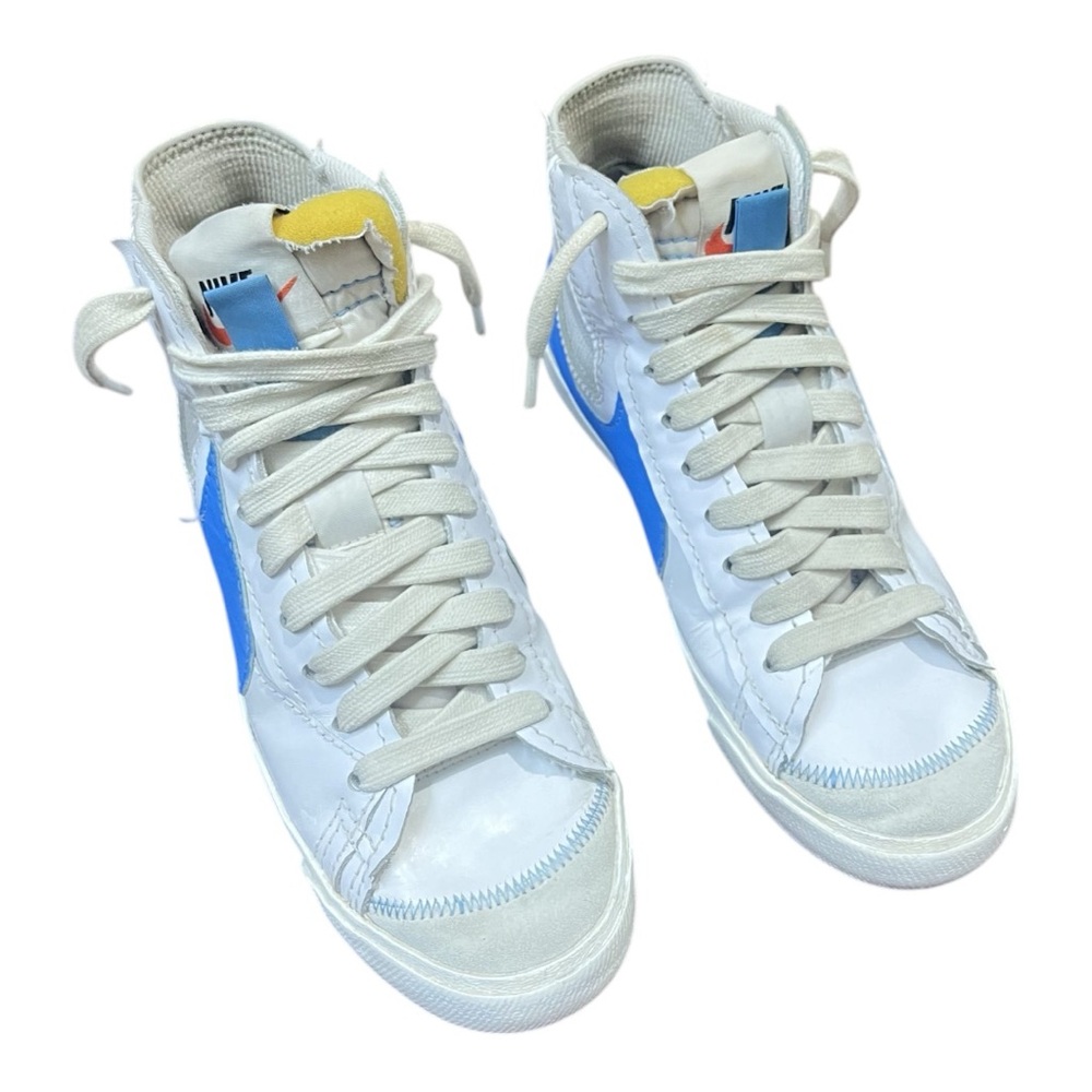 White and Blue High-Top Sneakers